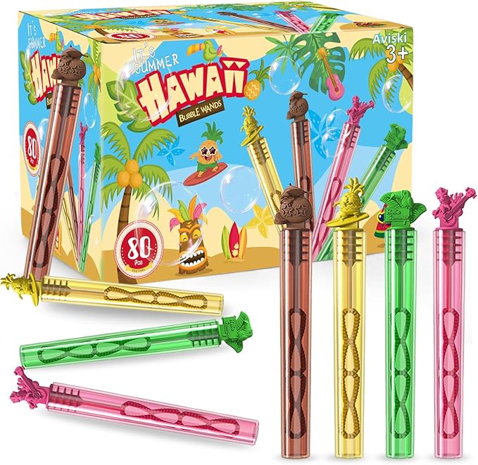80PCS Hawaiian Bubble Wands, Mini Bubble Wands for Tropical Party Favors, Summer Gift Toys for Girls Boys Kids Toddler Adults, Aloha Party Bag Stuffers Goodie Bag Filler, Classroom Prizes