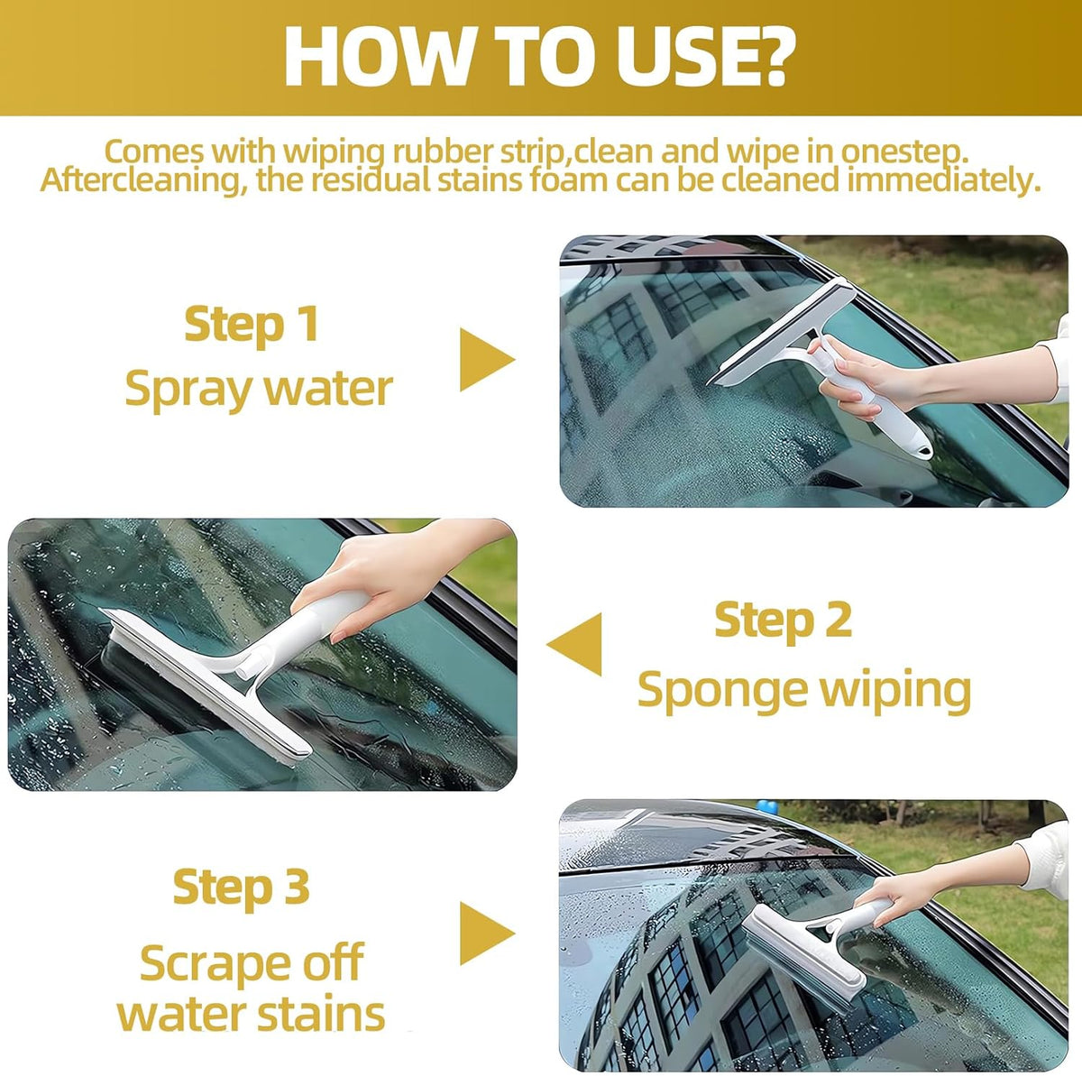 3 in 1 Spray Squeegee, 3 in 1 Window Squeegee Cleaner, Window Squeegee with Spray, WindowSqueegee Cleaner Tool with SprayBottle for Car Home Windows Mirrors, 3 Pcs