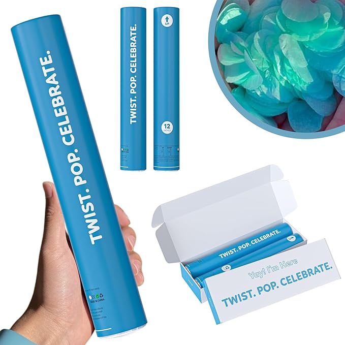 2 Pack Confetti Cannon Confetti Poppers | Biodegradable Blue Confetti | TUR Party Supplies | Launches Up to 25ft | Giant (12 in) | Party Poppers for Graduation, Birthdays, Weddings, and Memorial Day