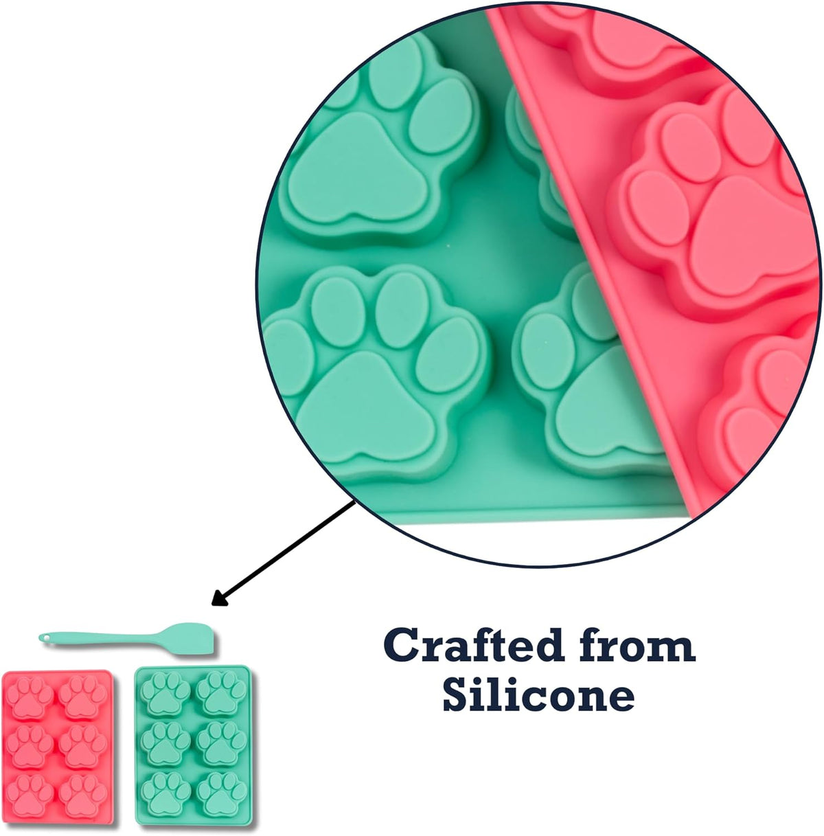 Country Living 3-Piece Silicone Baking Kit – Includes 2 Baking Trays (6-Cavity Paw Print Mold) & Spatula – Non-stick Silicone for Homemade Dog Treats