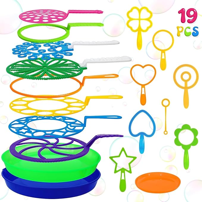 Roberly 19 PCS Big Bubble Wands Set with Tray, Giant Bubbles Wands Toys for Kids Adults Summer Outdoor Activities Birthday Gifts Party Favors