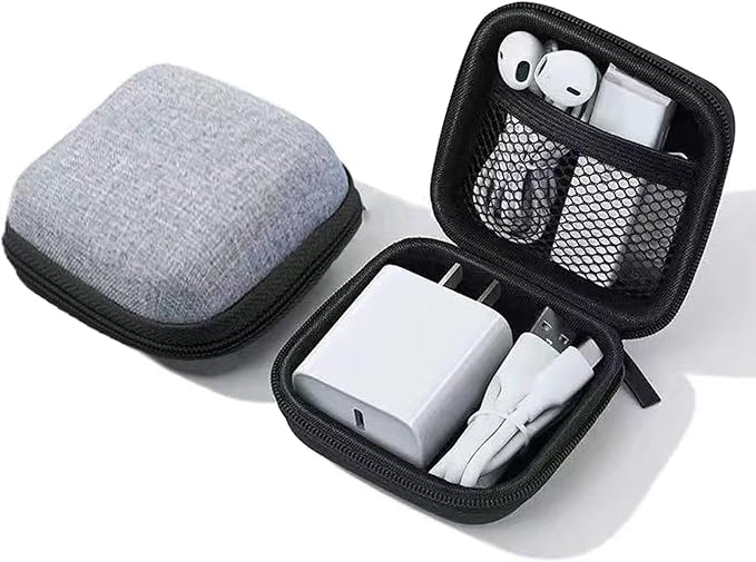 Charger Case,Mini Cable Organizer Cases,Pouch Case Bag,Small Charger Organizer,Waterproof Travel Storage Carrying Bag for USB Drives,Power Adapter,Earphones,Cords etc,Square,Gray