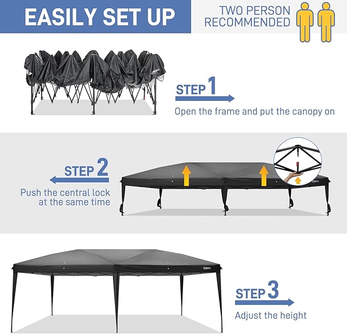 VINGLI 10x20 Pop Up Canopy Tent with Sidewalls, Outdoor Gazebo Canopy Tent, Patio Event Tents Outdoor Event Shelter for Parties (Black)