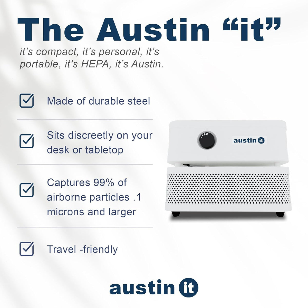 Austin Air it Room Air Purifier with VOC Carbon Wrap Air Filters - Personal Air Filter Single Room Air Purifiers - Portable Allergy Purifier - Stylish Tabletop Purifier for Dust, Model C100CC1