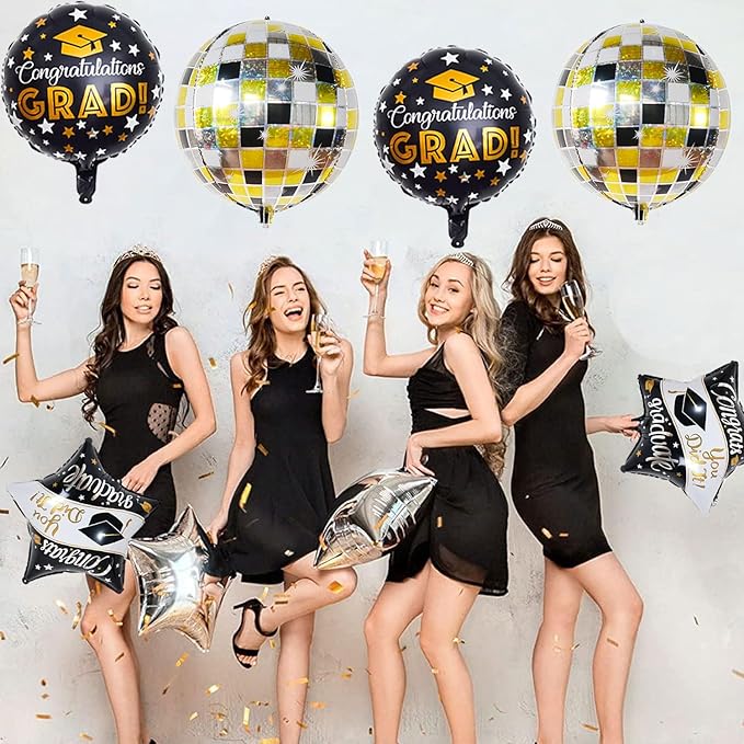 6Pcs Graduation Balloons Congrats Grad Balloons Class of 2026 Balloon for College High School Graduation Party Decorations
