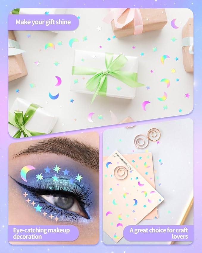 4000 PCS Star and Moon Confetti Glitter, Holographic Metallic Foil Stars Moon Glitter, Sequin Galaxy Iridescent Table Scatter for Wedding, Festival Party, DIY, Unicorn Theme, Birthday (10 mm, 6 mm)