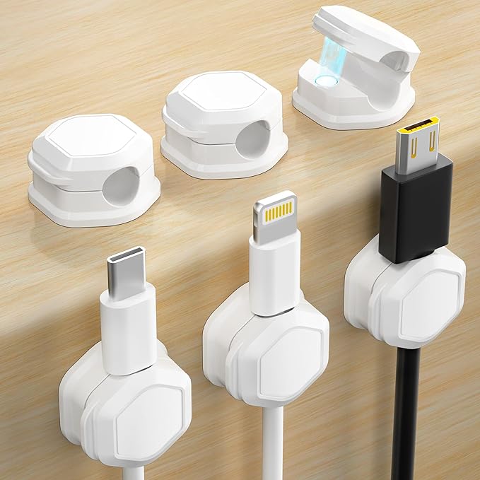 6 Pack Magnetic Cord Organizer - Cord Holder - Cable Clips - Cord Organizer for Desk, Adjustable Cord Holder Management, for Desk, Nightstand, Phone Charger, Computer, Home, Office, Car