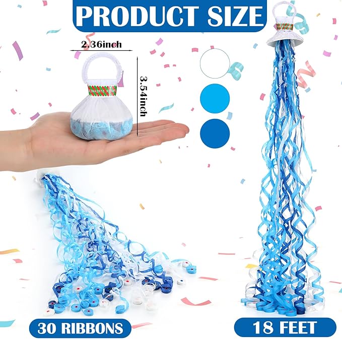 Arrowbash 48 Pcs No Mess Streamers Confetti Hand Throw Streamers Paper Crackers for New Years Wedding Opening Celebrations Birthday Retirement Engagement Graduation Party Favors Decor(White and Blue)
