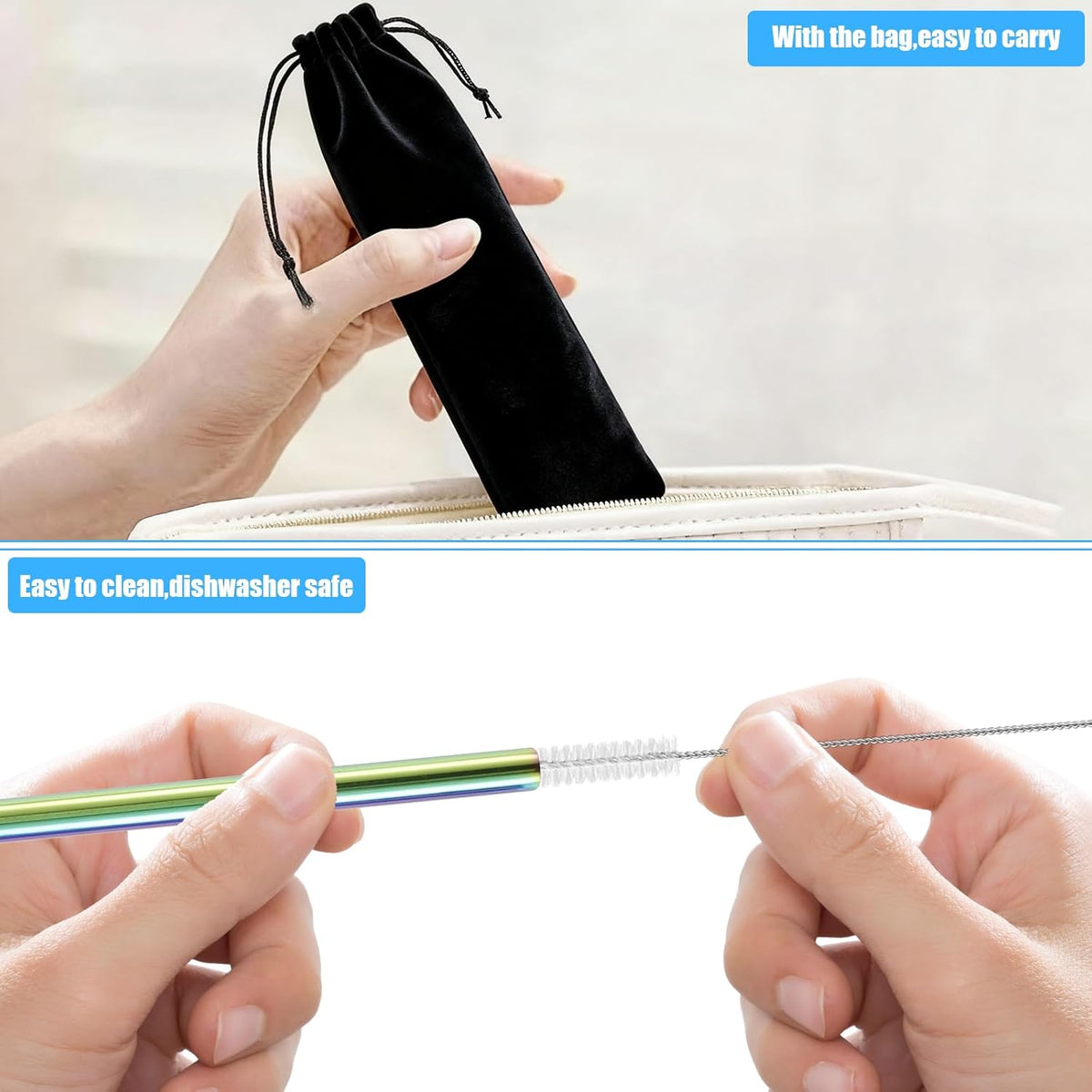 60 Pcs Color Reusable Metal Straws, Stainless Steel Drinking Straws with 60 Silicone Tip, 6 Travel Case and 12 Cleaning Brush