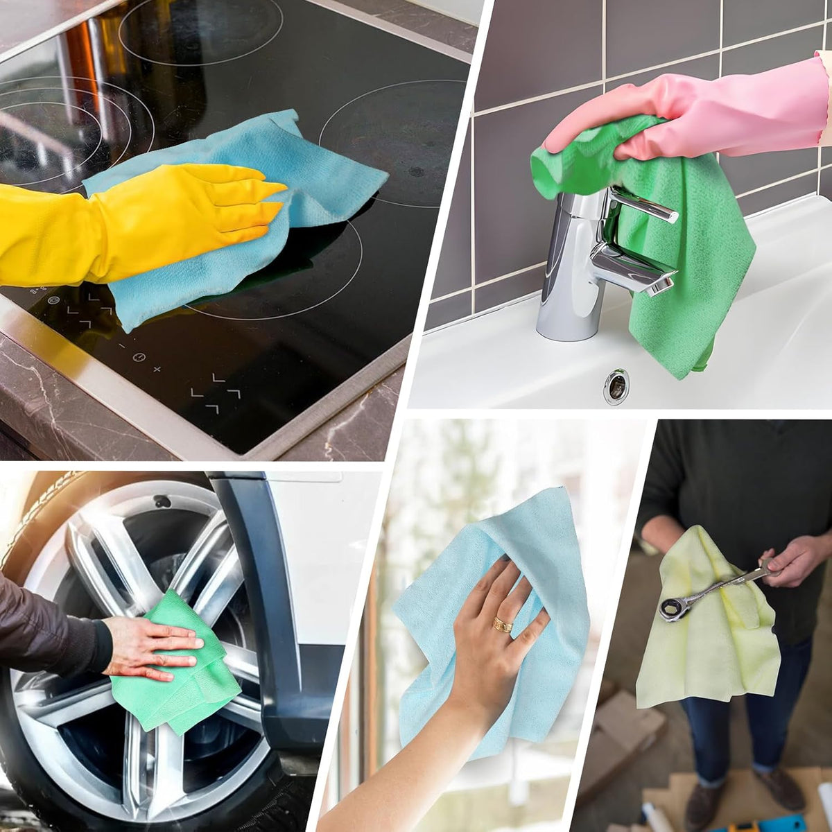 Shop Towels – 50 Pack Edgeless Microfiber Cleaning Cloths, Lint-Free & Reusable Rags for Car Detailing, Kitchen, Garage, Glass – Ultra Soft Quick Dry Towels, 12"x12"