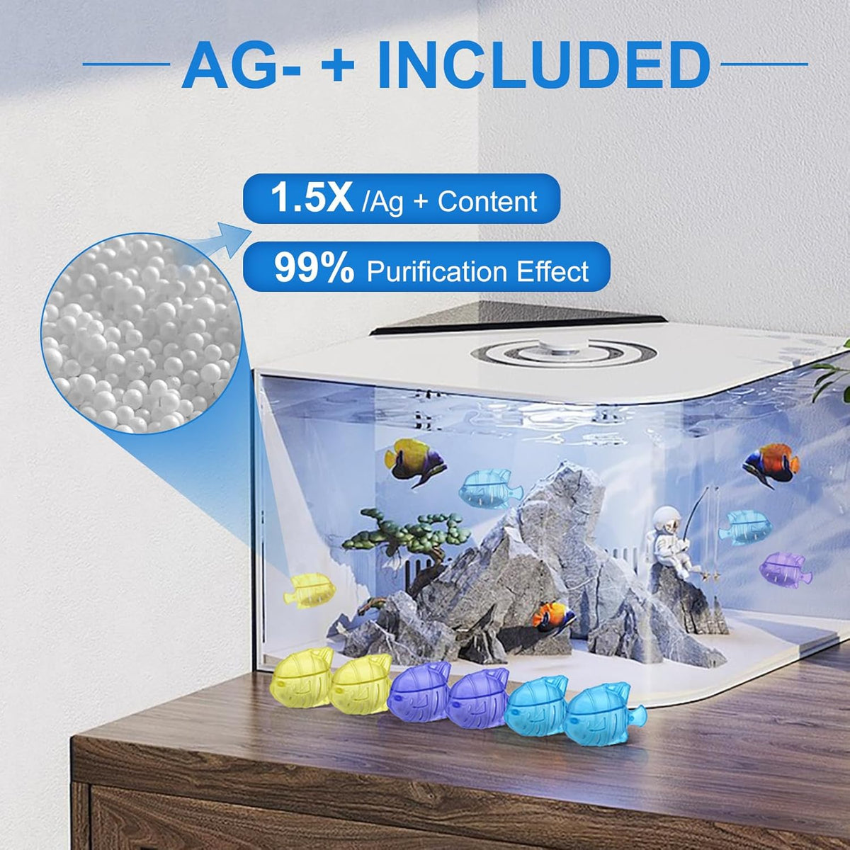10PC Humidifier Cleaner Fish Universal Humidifier Tank Cleaner Works in All humidifiers and Fish Tanks Purifies Water, Prevent Hard Water Build-Up,Demineralization Cleaner(Blue Purple)
