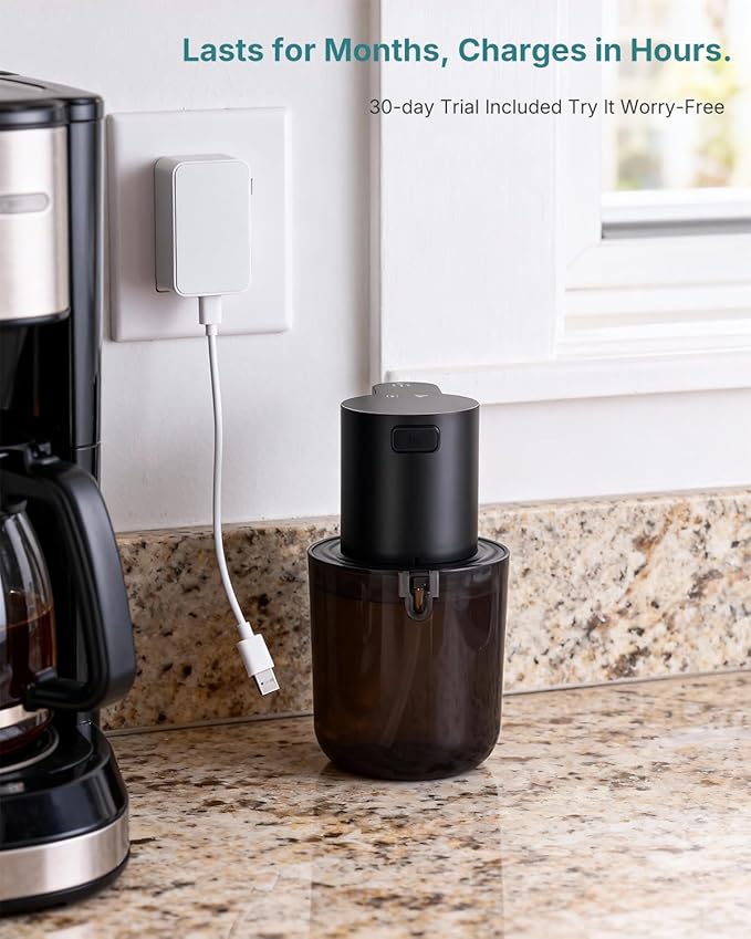 Automatic Foaming Soap Dispenser, 4-Level Touchless Hand Soap Dispenser, USB-C Rechargeable, Wall Mount or Countertop, 13.5oz/400ml, for Bathroom, Kitchen, Office, Hotel, Black