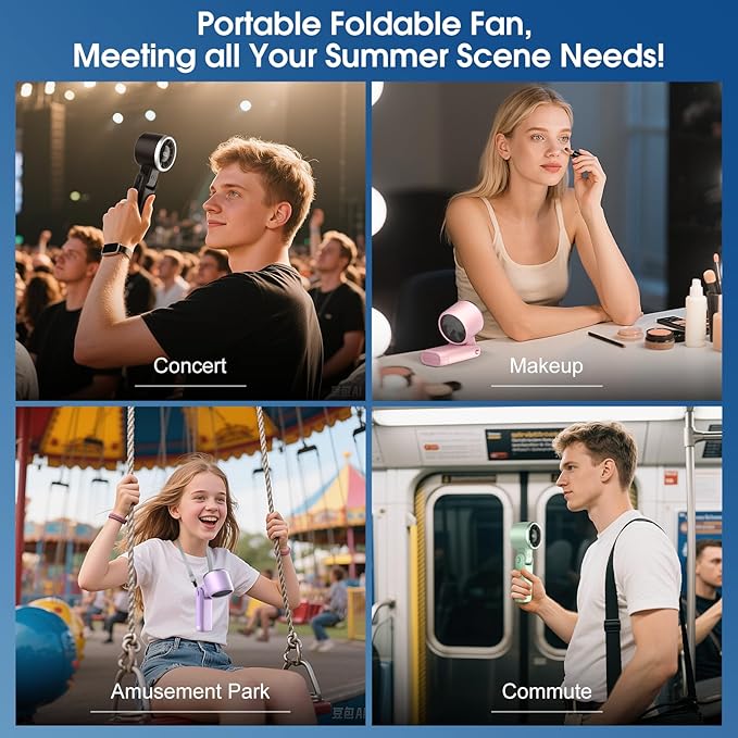 WHATOOK Portable Handheld Turbo Fan:12m/s Strong Wind 15000RPM High Speed Mini Fan, 4000mAh Battery Rechargeable Personal Fan with LED Display, 3 in 1 Foldable Fan for Travel Office Shopping, (Purple)