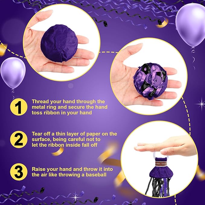 WinnerWhy 30 Pcs No Mess Confetti Poppers Hand Throw Streamers Party Poppers for Graduation 2026 Birthday Celebrations Wedding Engagement Bachelorette Party Supplies(Black and Purple)