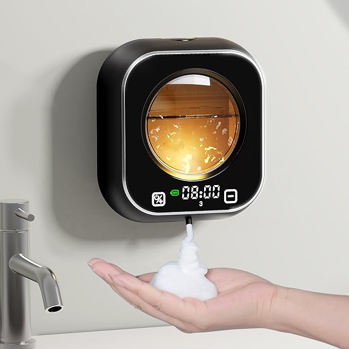 Automatic Foaming Soap Dispenser, 320ML Touchless Rechargeable Wall Mounted, 5 Adjustable Foam Levels, Perfect for Bathroom, Kitchen, Office (Black)