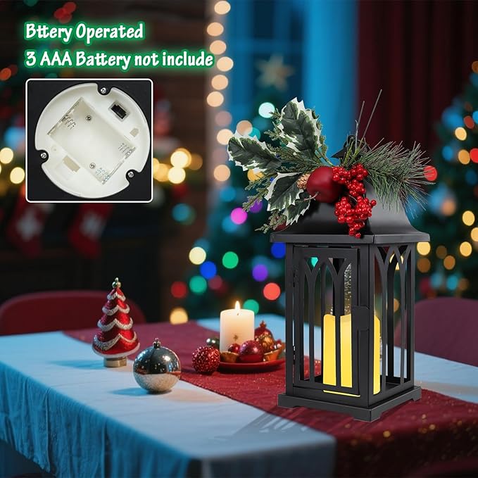 Christmas Decorative for Home, 15.7" Outdoor Large Lanterns Waterproof Christmas Decor Lanterns Decorative Hanging Lantern for Fireplace Table Centerpieces, Porch, Patio Black