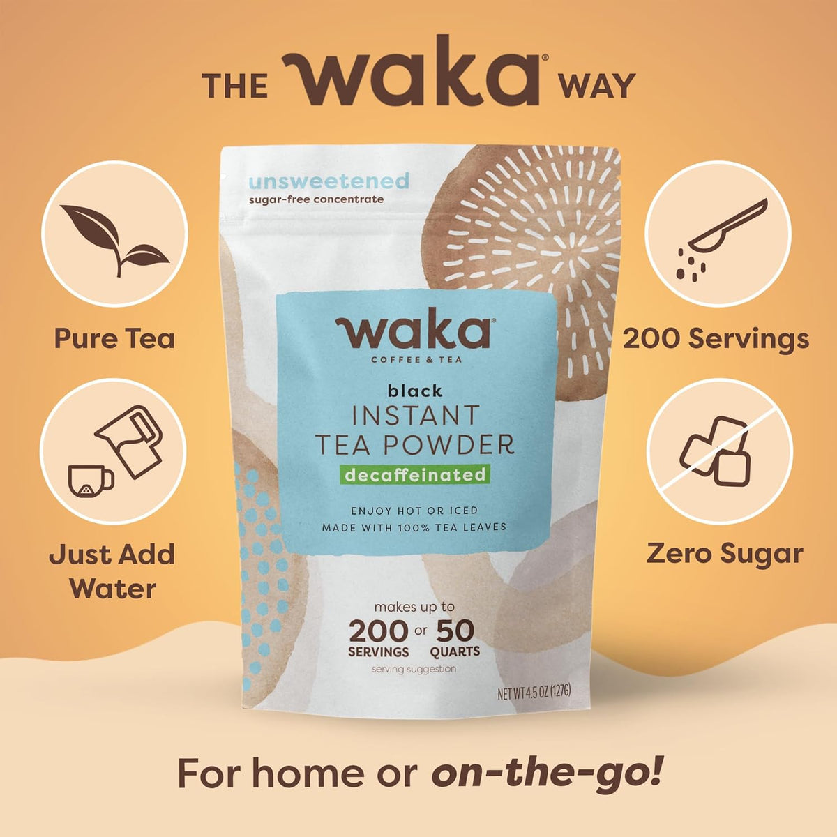 Waka Instant Black Tea Mix, Decaffeinated, Unsweetened, 4.5 oz