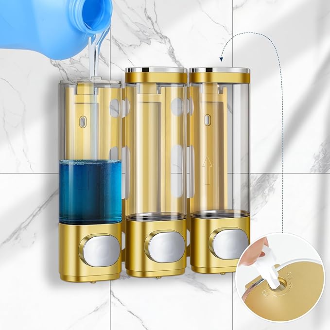 3-in-1 Room Wall Mounted Bathroom,Shower Pump Dispenser and Organizer,Dispensers for The Shower,Shampoo and Conditioner Dispenser,Shampoo Dispenser for Shower