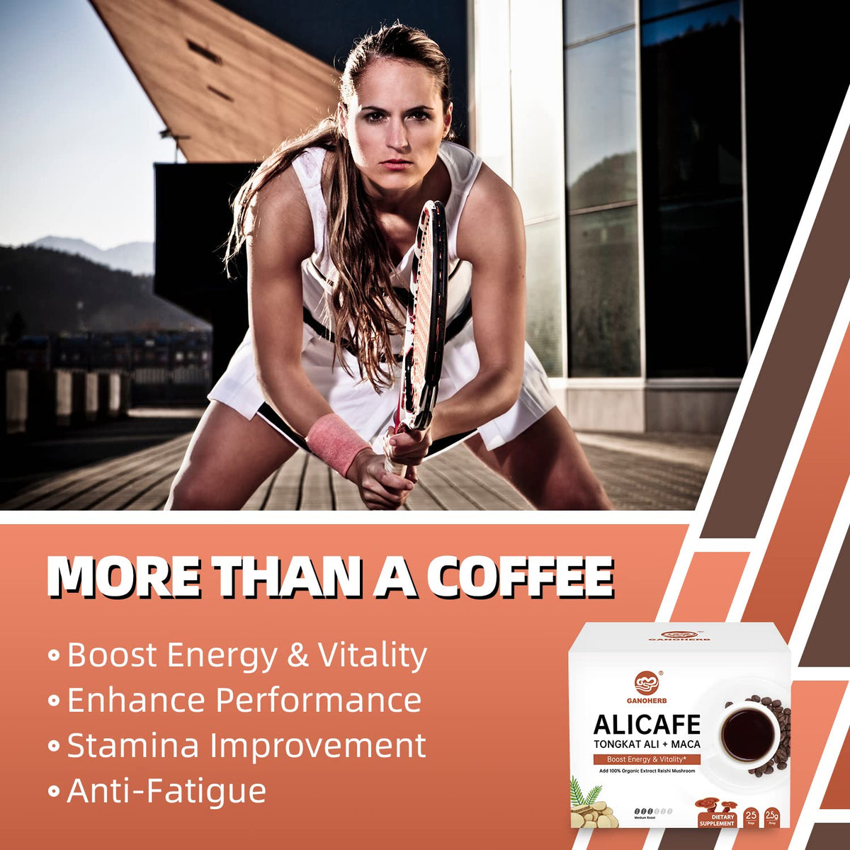Ganoherb Maca Energy Coffee for Men, Women Herbal Coffee with Tongkat Ali, Maca Root, Reishi Mushroom Extract for Energy & Focus - 1 box (25 Packets)