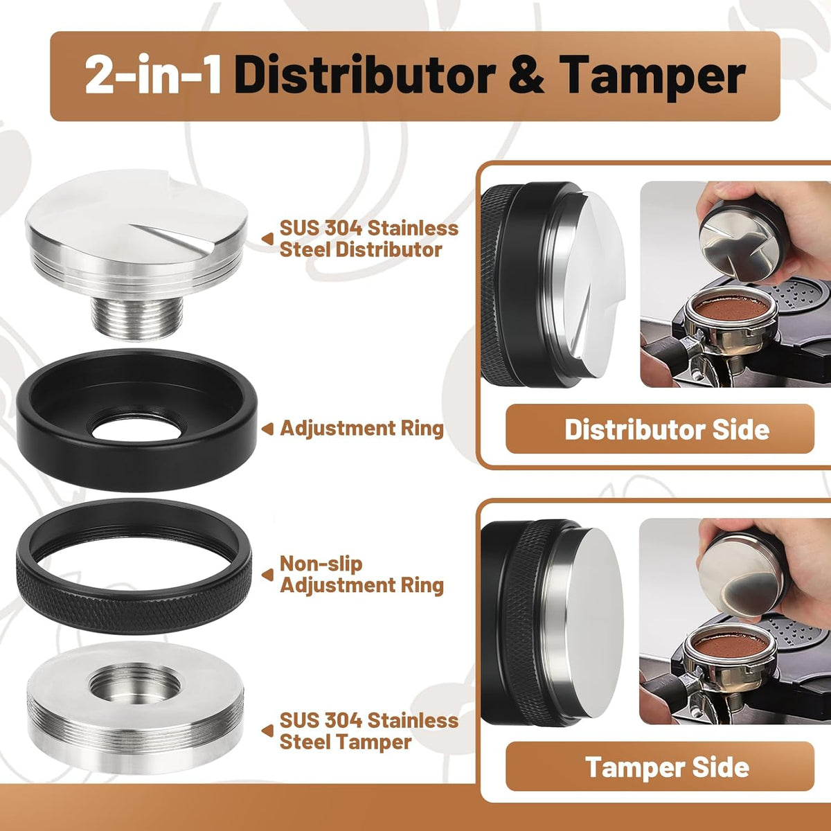 51mm Espresso Tools – Coffee Distributor and Tamper Leveler, WDT Tool, Magnetic Dosing Funnel and Puck Screen with Remover