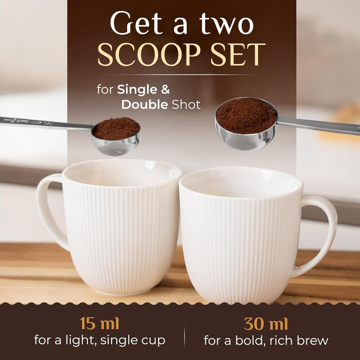 Orblue Premium Coffee Scoop Set - 1 Tbsp (15ml) & 2 Tbsp (30ml) Measuring Tablespoon