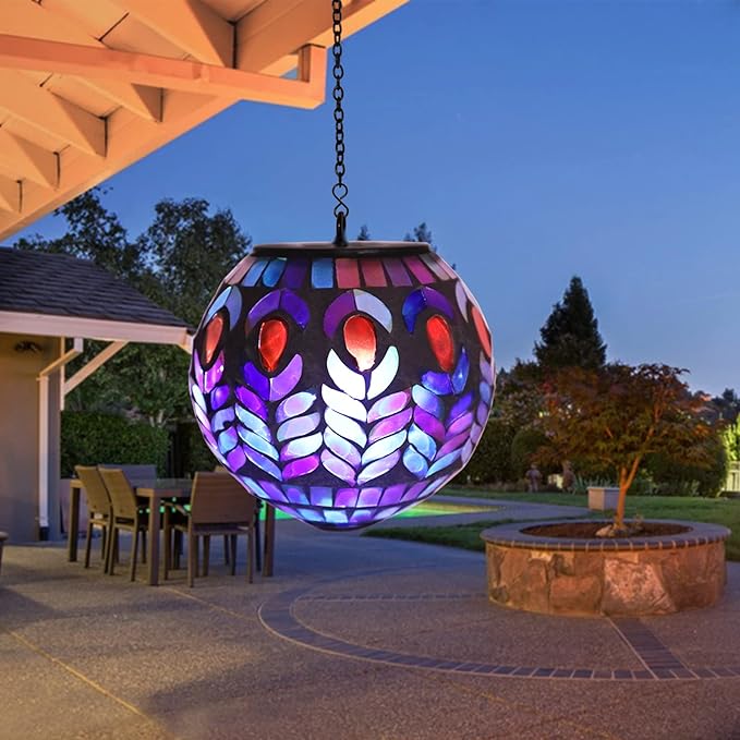 Hanging Solar Lantern Outdoor Waterproof - Solar Gazing Ball Mosaic Outdoor Hanging Lights Hanging Lantern Garden, Patio, Pathway & Yard Décor