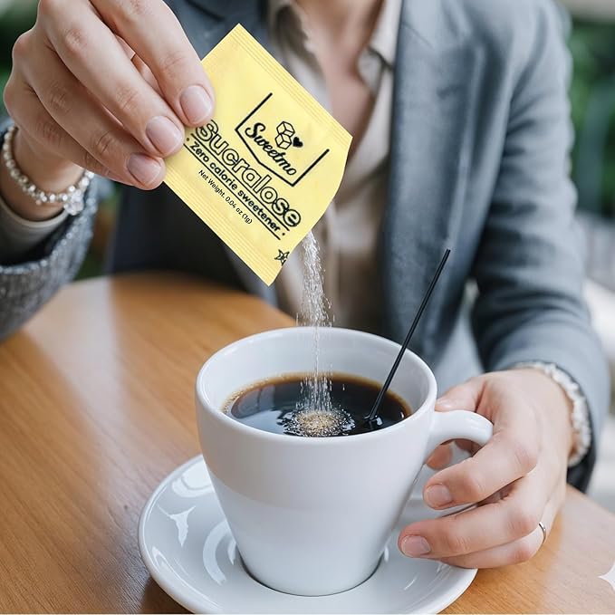 Sweetmo Sugar Packets Variety Pack - Sucralose, Raw Sugar, Saccharin, Cane Sugar with Wooden Stirrers - 400 Count for Coffee, Tea, Office Breakrooms