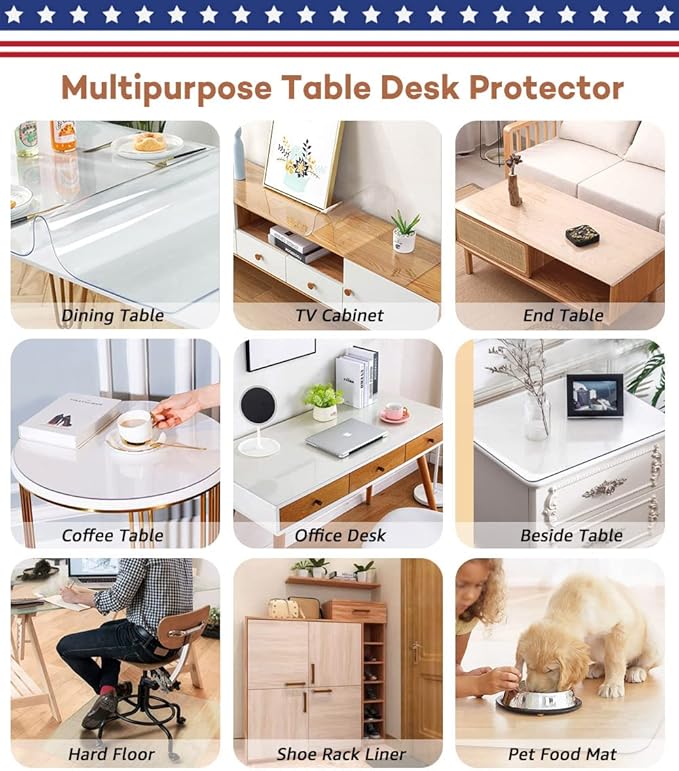 RostiKong 60 x 96 Inch Clear Plastic Table Top Protector Rectangle Thick Wipeable Vinyl Tablecloth Furniture PVC Protective Desktop Liner Cover Waterproof Dining Table Protection Desk Blotter Mat Pad