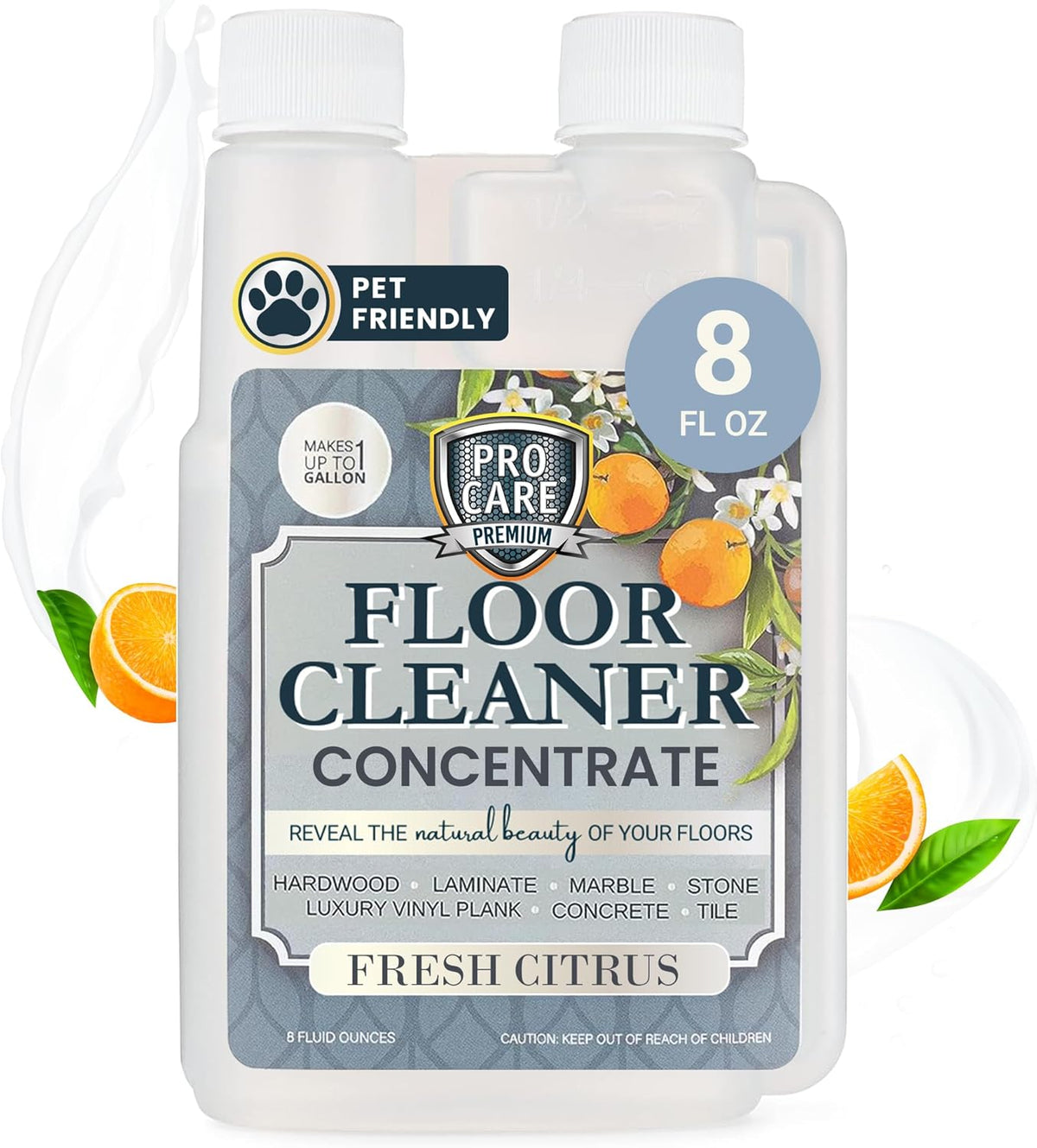 ProCare Citrus Floor Cleaner Concentrate (Made in USA) | Vinyl, Wood, Tile, Stone & Laminate Floor Cleaner For Mopping, Household Supplies, Cleaning Solution Concentrate For Kitchen & Bathroom - 8oz