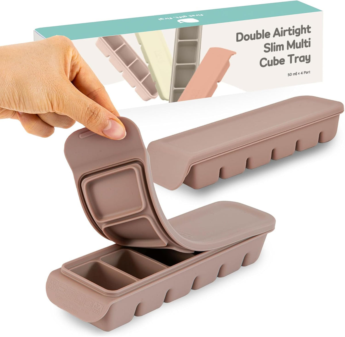6 Section-1oz, Taupe Brown Breastmilk Freezer Storage Trays, Food Grade Silicone Tray container Leak Resistant with Lids Baby, Toddler Food Fruit Vegetable Purees Storage Container | BPA Free