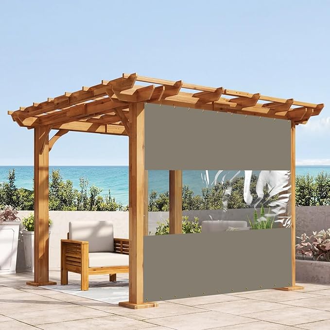 Covers & All Outdoor Clear Panel Curtain, 12 oz Vinyl Outdoor Curtains for Patio, Weather Resistant Waterproof Tarp with Brass Grommets for Pergola, Porch, Gazebos, Balcony (8'H x 12'W Feet, Beige)