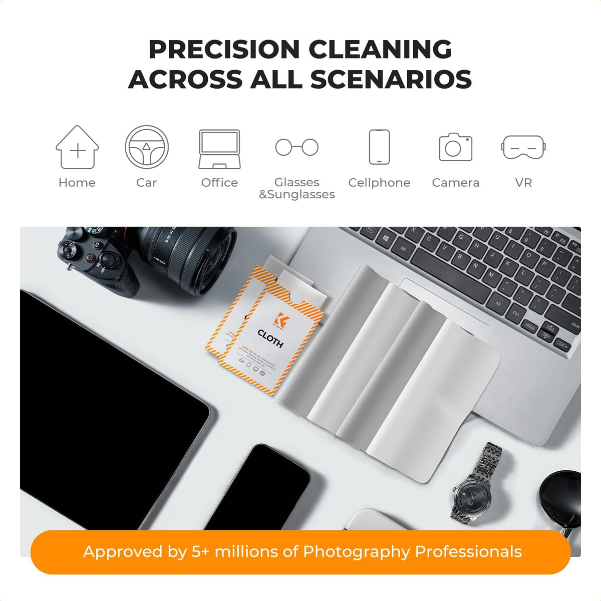 K&F Concept 30 Pack Lens Cleaning Cloth | Microfiber Cleaning Cloth | Glasses Cleaning Cloths | Eyeglass Lens Cleaner | Eyeglasses, Camera Lens, VR/AR Headset, and Screen Cleaning | White & Grey