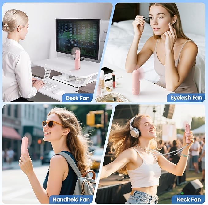 Handheld Mini Fan, Rechargeable Battery Operated small Portable Fan Up to 15 Working Hours, Powerful Safety Design Pocket Fans for Travel/Outdoor/Concert/Beach/Make-up, Gifts for Mom, Teens, Pink