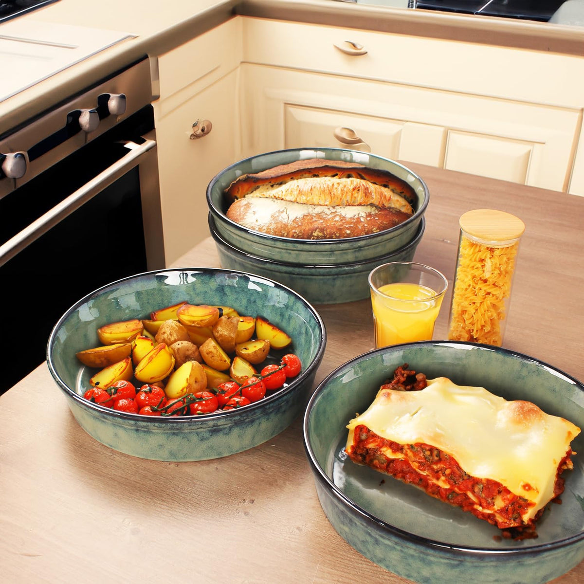 Ceramic Pie Pan Quiche Dish 2.3 Quart Baking Pan, 11 Inch Round Au Gratin Baking Dishes, Non-Stick Tart Pan, Pie Plate for Apple, Oven