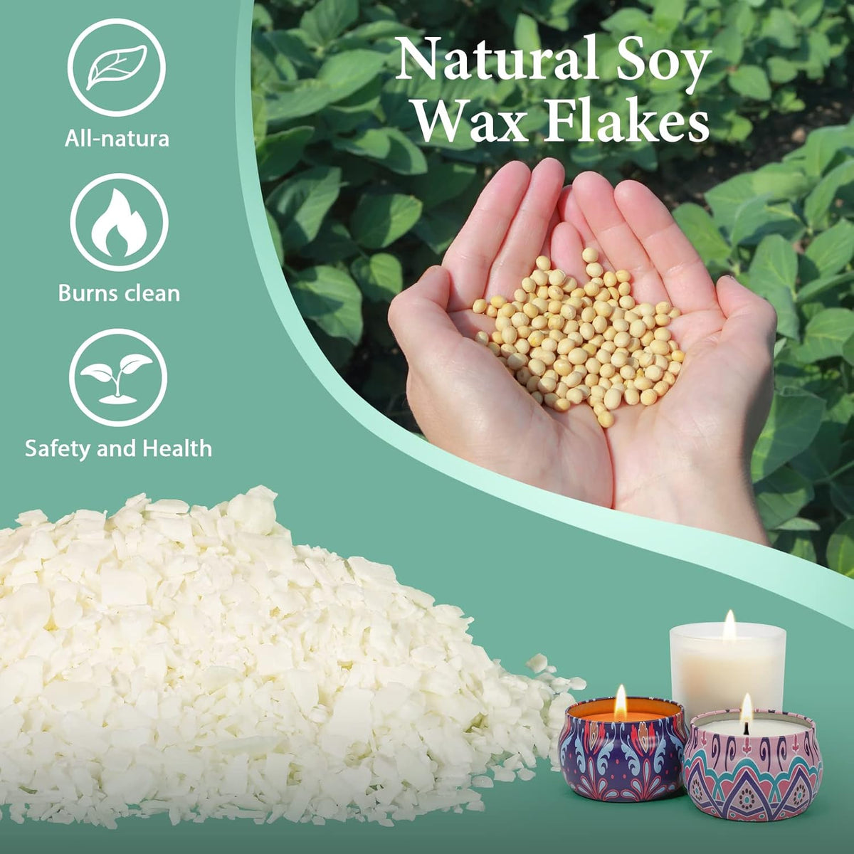 SAEUYVB Soy Candle Wax for Candle Making - Natural Soy Wax Flakes 5 lbs Bag, 20 Cotton Candle Wicks, 20 Wick Stickers & 2 Centering Devices