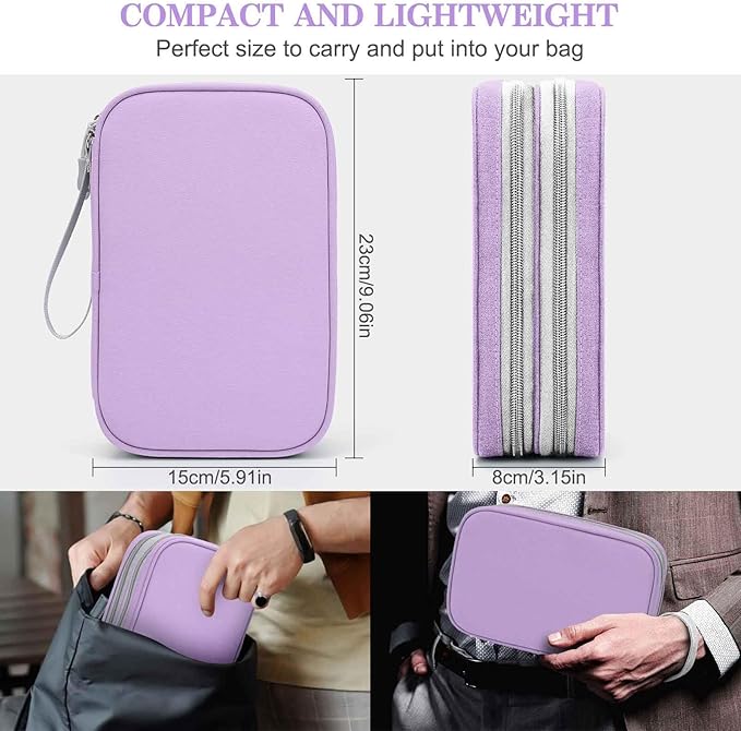 FYY Electronic Organizer, Large Travel Cable Organizer Bag Pouch Electronic Accessories Carry Case Portable Waterproof Double Layers All-in-One Storage Bag for Cable, Cord, Charger, Light Purple