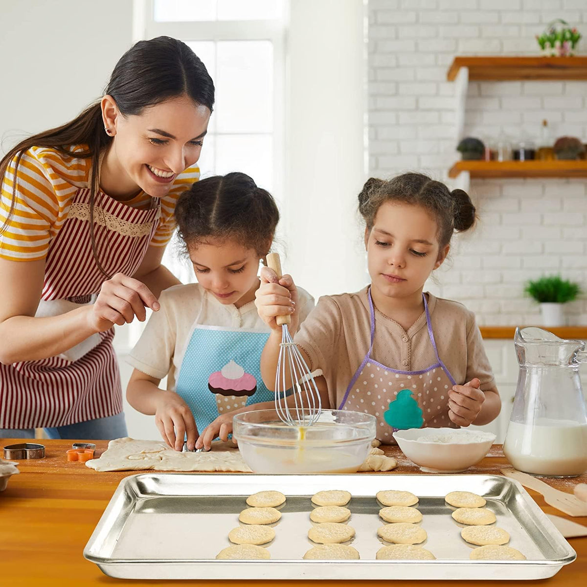 Kitchenatics Quarter Sheet Baking Pans, Premium Quality Aluminum Cookie Sheet Set - Oven Safe, Nonstick, Rimmed Cooking Trays