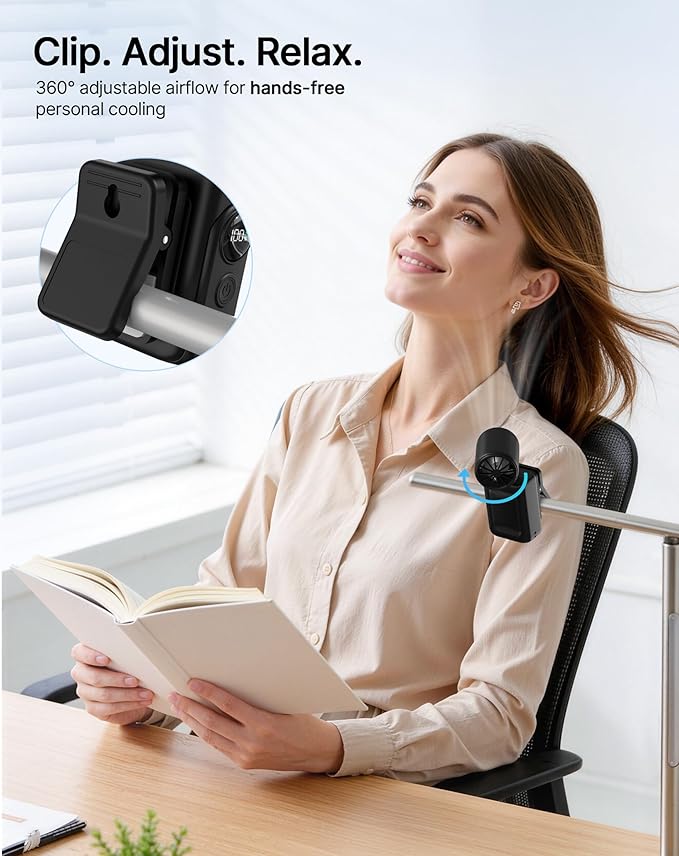 Hotsales Clip-On Portable Fan, 13500 RPM Rechargeable Handheld Mini Fan with LED Display, 360° Rotating Detachable Clip, Stroller Fan for Baby, Compact Travel Essentials/Lash, Summer Gifts for Women