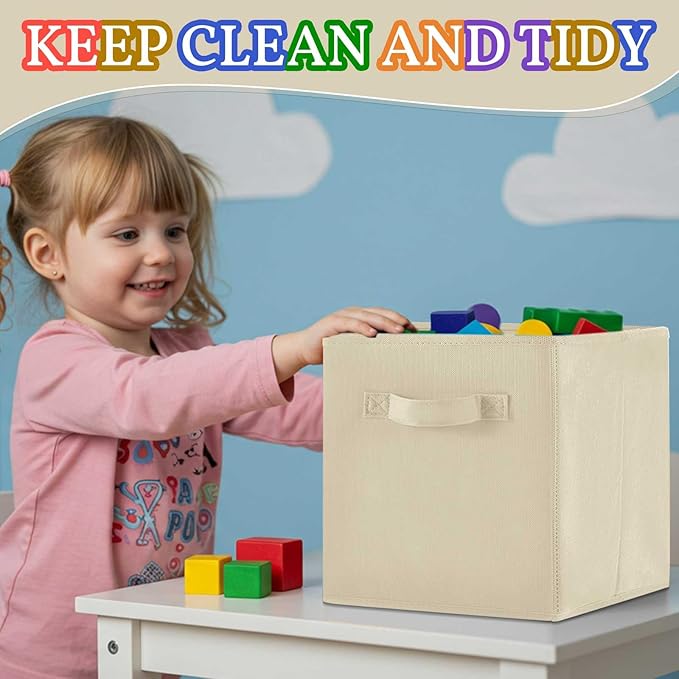 Yinder 4 Pcs Cube Storage Bin Brown 10.5''x10.5''x11'' Storage Bins for Playroom Decor Colorful Bins for Kids Foldable Baskets for Nursery Organizer Boxes Fabric Boxes