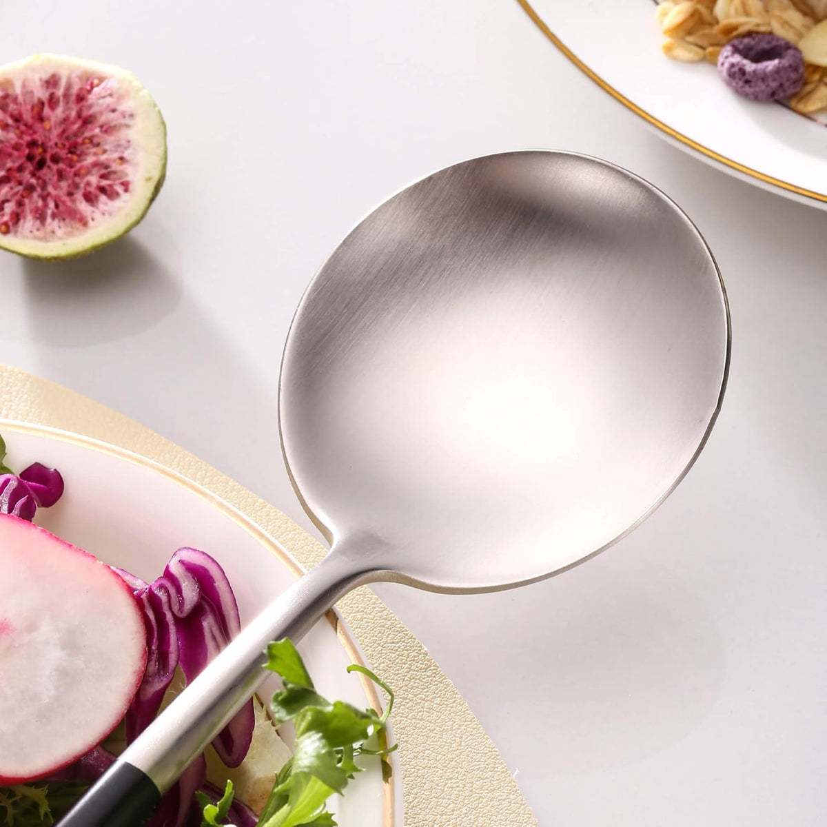Lemeya Silver Black Salad Serving Utensils,Serving Spoons Stainless Steel,2Pcs Long Handle Salad Servers 11.42 Inch,Salad Utensils for Serving