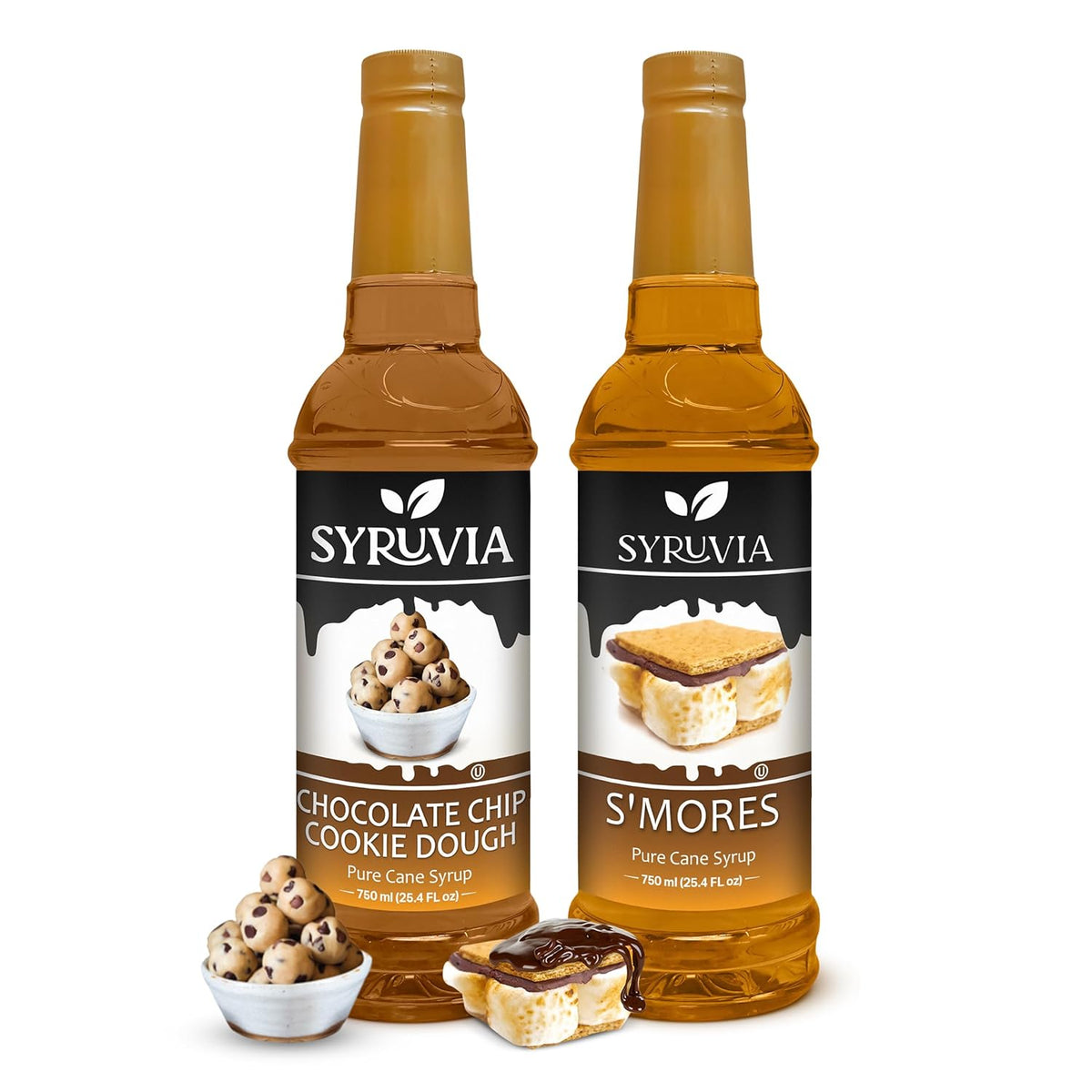 Syruvia Chocolate Chip Cookie Dough & S’mores Coffee Syrup - 25.4 fl oz Premium Coffee Flavoring Syrup. Kosher and Gluten-Free. Perfect for Drinks