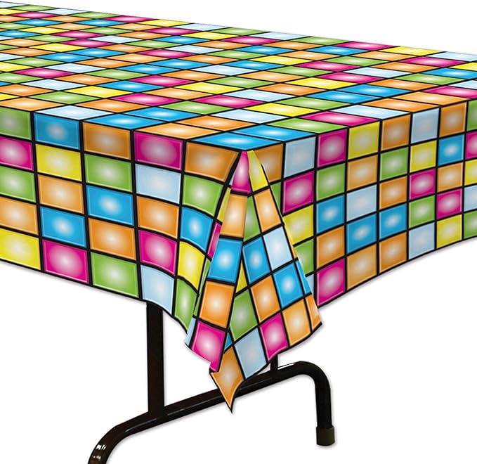 Beistle Disco Tablecover, 54” x 108” – Plastic Table Cloth, Rectangular Tablecloth, Covers for Party, Party Decorations, Theme Groovy Multicolor