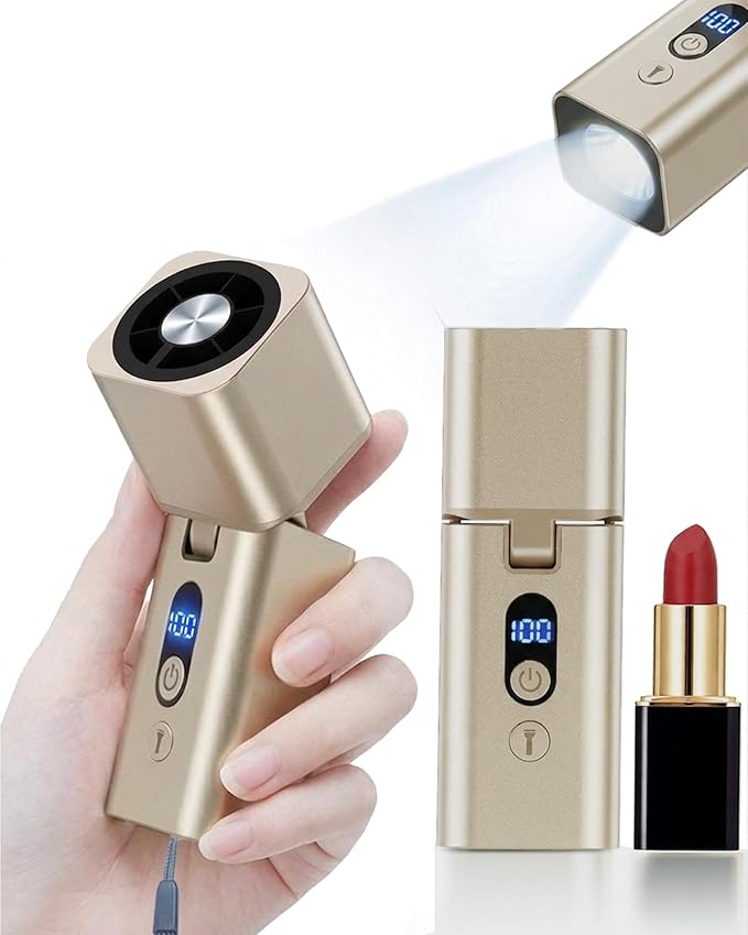 Metal Portable Mini handheld fan 1-100 speed 15000RPM,Rechargeable Pocket Personal Handheld Turbo Fan 5000mAh with Flashlight,Small Hand Held Fan for Travel Camping Beach,Gifts for Women (Gold)