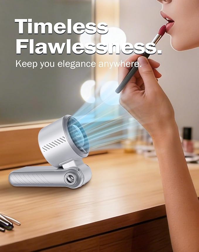 Portable Handheld Turbo Fan with Ice Cooler & LED Display, 5-in-1 Foldable USB Rechargeable 5-Speed Battery Powered Fan, Ideal Gifts for Men & Women, Perfect for Camping (Pearl White)