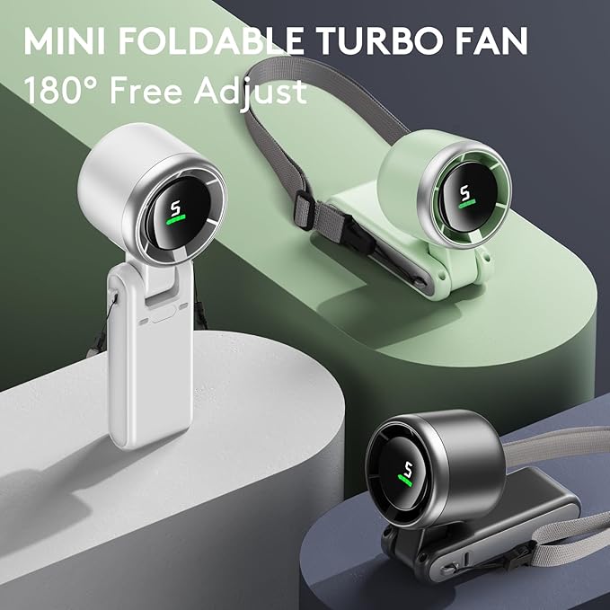 2-Pack Foldable Handheld Fan, 10000mAh Rechargeable Turbo Fan with Digital Display & 5 Speeds, Strong Winds Portable Mini Fan for Travel, Office, Outdoor, Gifts for Men Women (2 White)