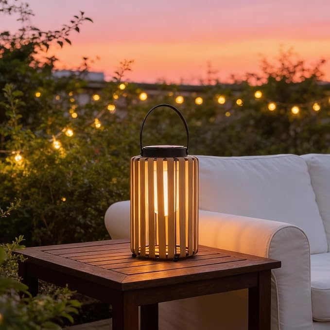 Solar Lanterns Outdoor Waterproof, Copycatting Wicker Work Solar Lantern with Handle, Outdoor Lantern Dusk to Dawn 6-8Hr, Hanging & Tabletop Decor for Garden/Patio