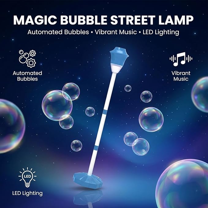 【Cherry Red】 Bubble Machine - Automatic Street Lamp Bubble Torch with Lights, Standing Bubble Maker Detachable Handheld Wand, Rechargeable Outdoor Bubble Tower for Birthday Party Garden Backyard
