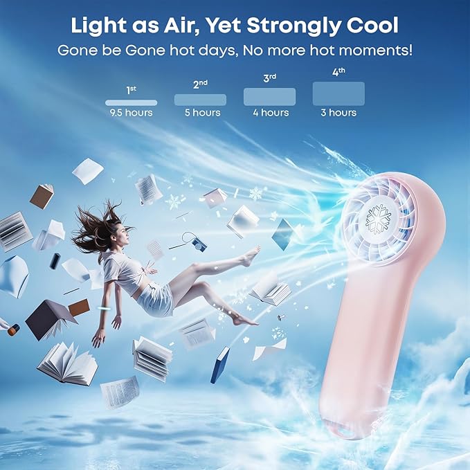 DREAMME Mini Handheld Fan, Sweetfull Mini Portable Fan, 4-Speed Personal Small Fan, Cute Pocket Lash Fan, Rechargeable Operated Cooling Fan for Travel, Cruise Ship Essentials, Eyelash, Makeup, Pink
