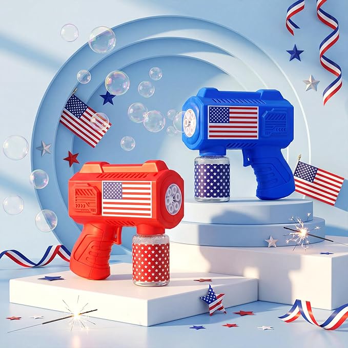 Gemscream 6 Pack 4th of July Automatic Bubble Gun for Party Patriotic Bubble Machine Blower for Outside Activity 250th Anniversary Party Supplies for Independence Day Summer Birthday Gifts Decoration