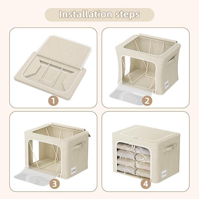 FHSQX 8 Pack Clothes Storage Bins - Foldable Storage Bins for Clothes Fabric Storage Box with Metal Frame (Beige, 19.7x15.7x13.8 inch)